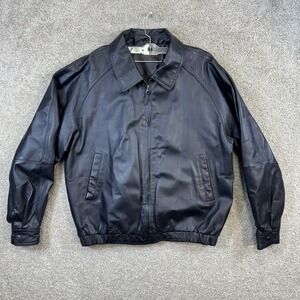 St Johns Bay Bomber Jacket Mens Large Black Genuine Leather Quilted Lined Zip Up